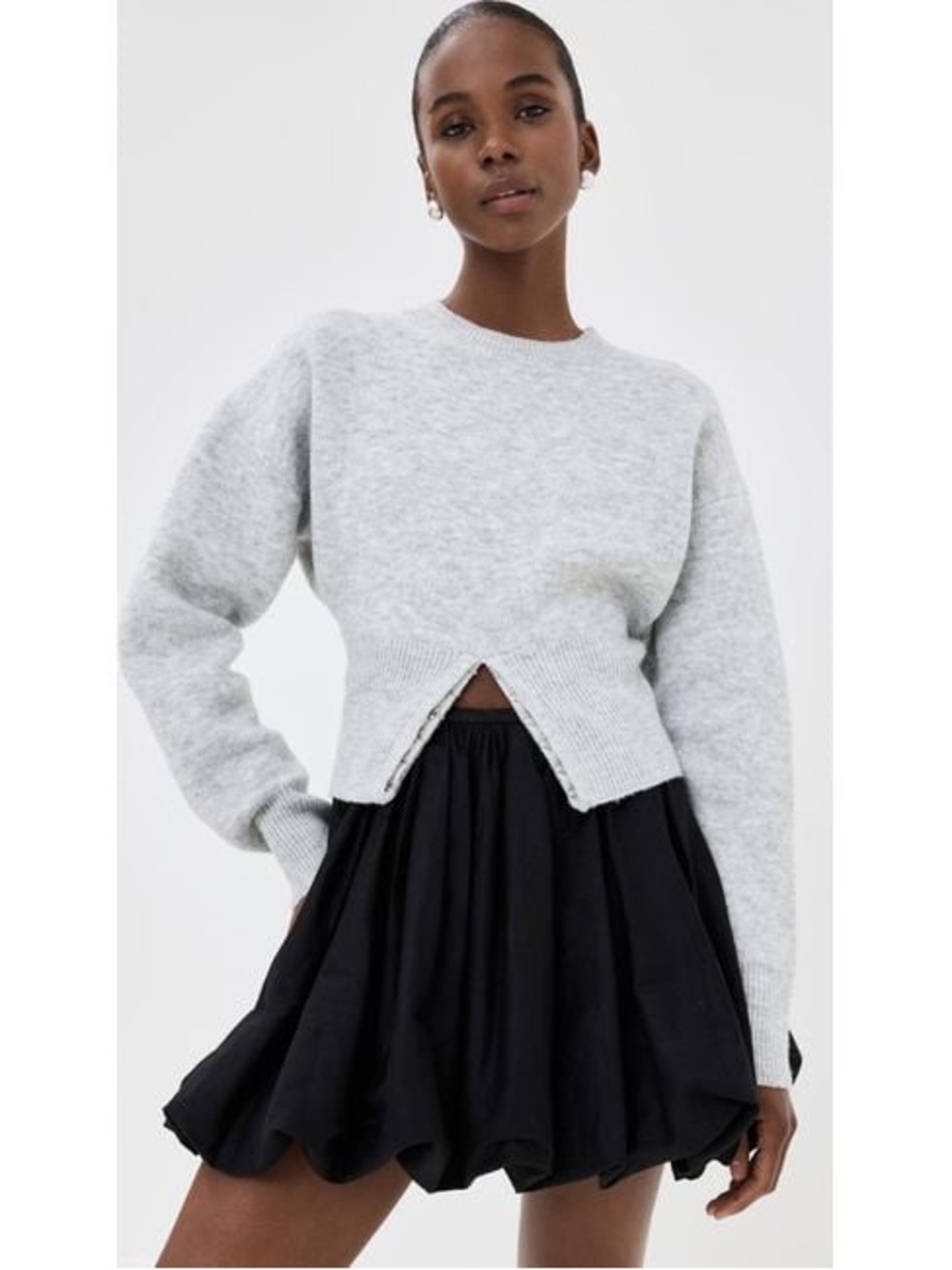 Lioness Gray Hook-and-Eye Cropped Knit Sweater Size S